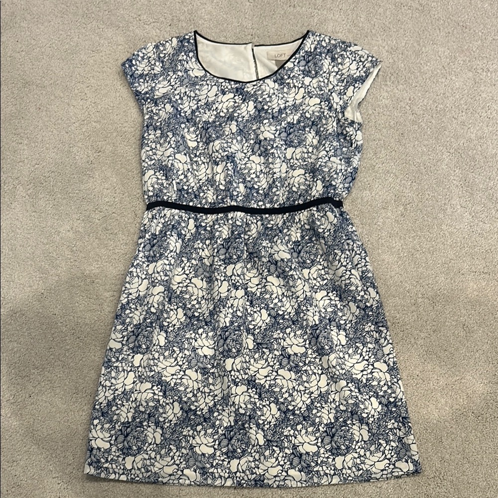 Loft navy blue and white dress